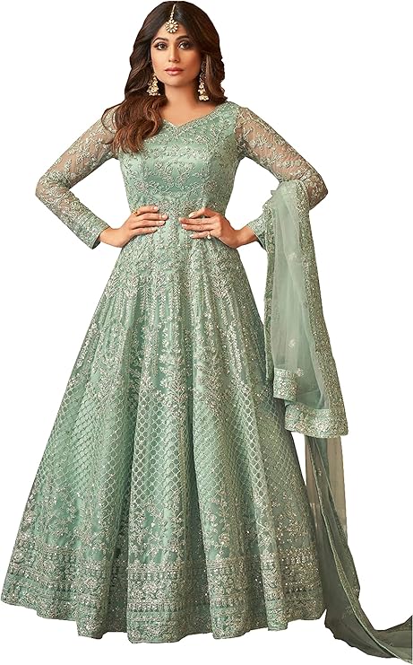 STELLACOUTURE women's indian traditional full length heavy embroidered gown