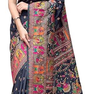 SGF11 Women's Kanjivaram Soft Silk Saree With Blouse Piece (Black)