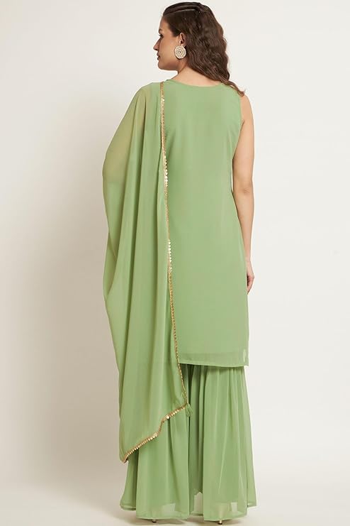 Shopping Queen Women's Georgette Embroidery Straight Kurta and Sharara Set2 - Image 3