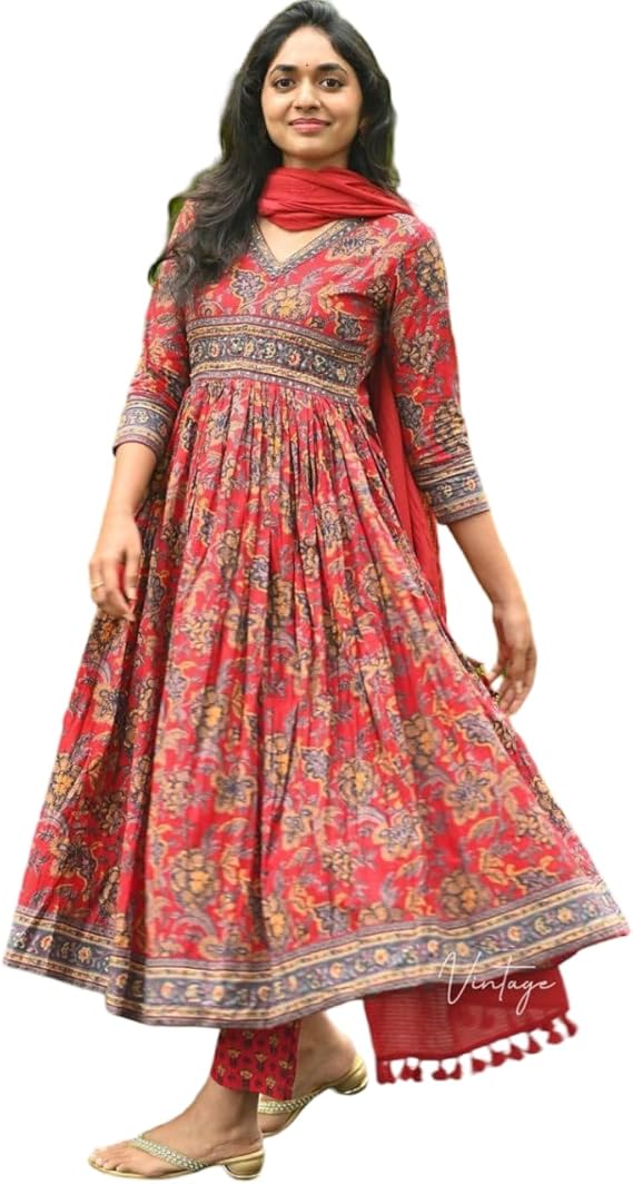 Traditional Anarkali Kurta Set with Pants and Dupatta