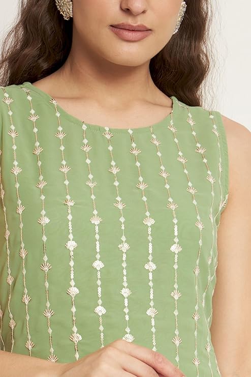 Shopping Queen Women's Georgette Embroidery Straight Kurta and Sharara Set2 - Image 2