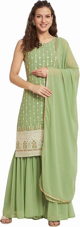 Shopping Queen Women's Georgette Embroidery Straight Kurta and Sharara Set2