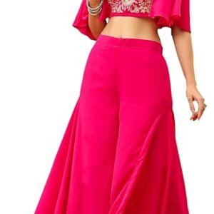 Janasya Indian Women's Georgette Pink Yoke Embroidered Festive Wear Co-ord Set for Women