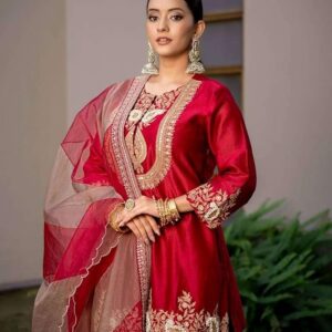 DONE WITH LOVE Women's Chinon Silk Sequence Embroidery